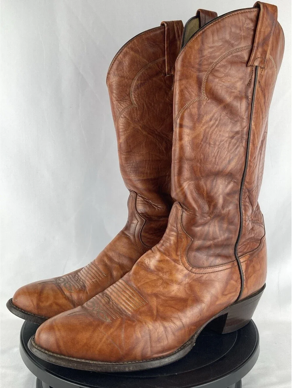 Vintage Men’s 9.5 Tony Lama 5084 Cowboy Boots Cognac Brown Leather USA Made